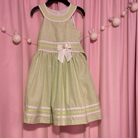 Bonnie Jean Green and White Striped Dress with Bow - Picture 1 of 6